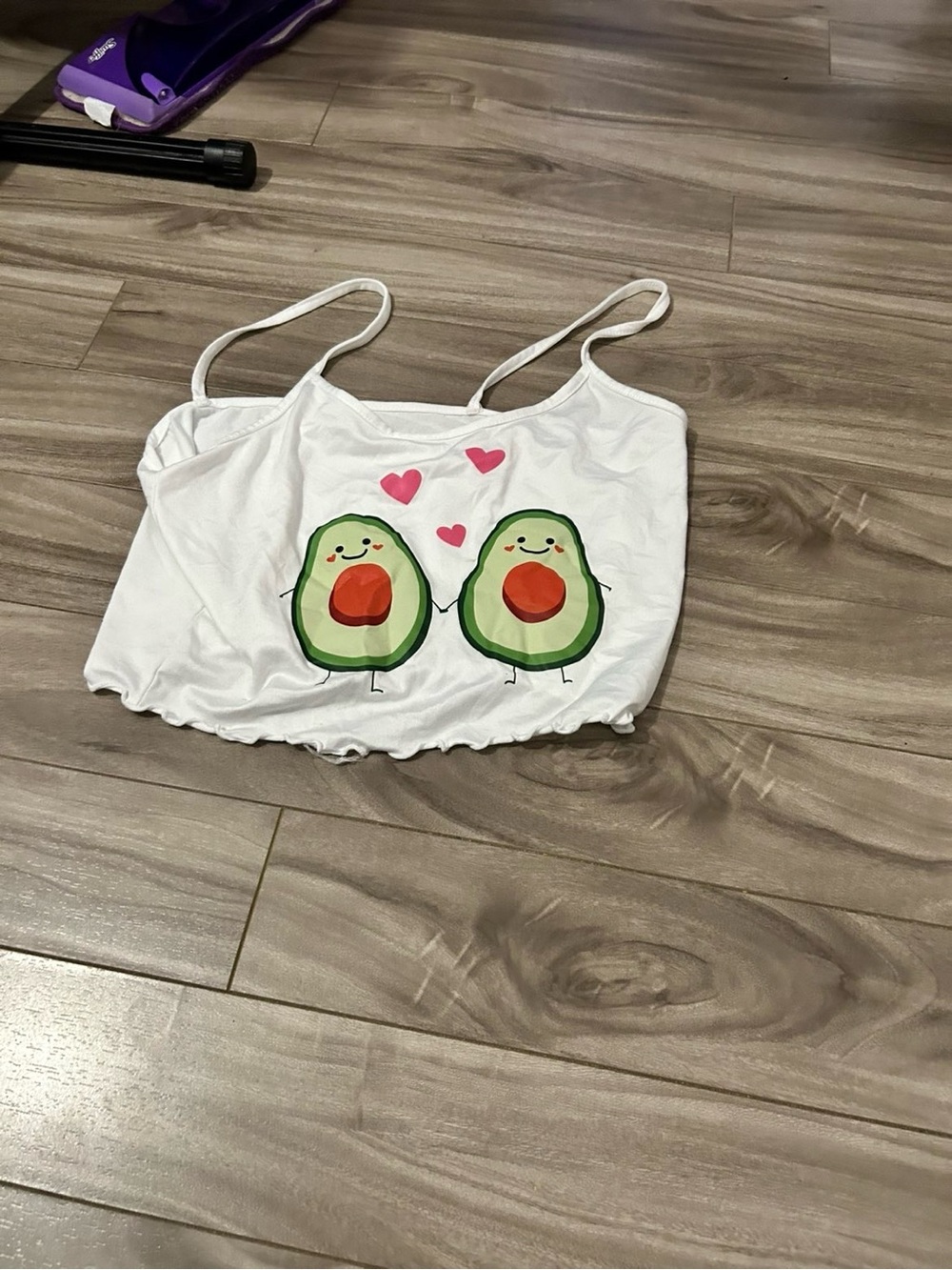 SHEIN White Crop Top with Cute Avocado Print